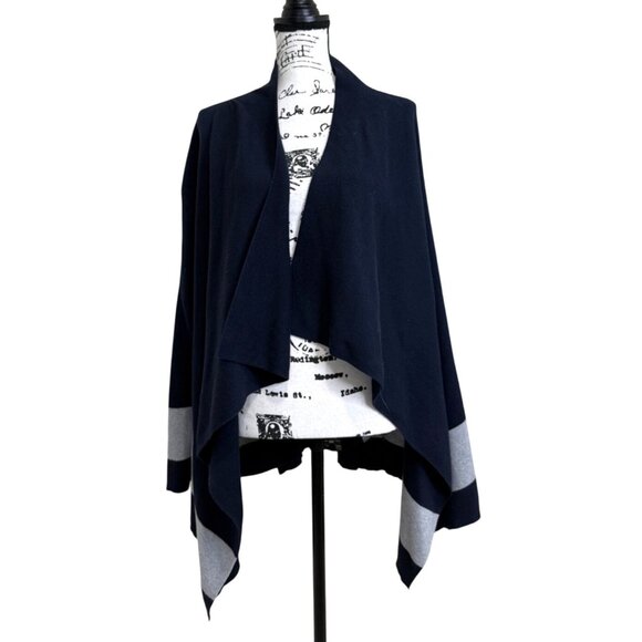 Lauren Ralph Lauren Cardigan Open Front Navy Blue With Gray Trim Womens Size 2X - Picture 1 of 8